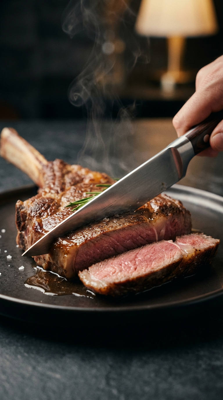 Tomahawk steak precision cut